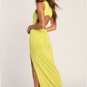 Lulus Dress - Cutout Of This World Lime Green Sleeveless Tie-Back Maxi
Dress